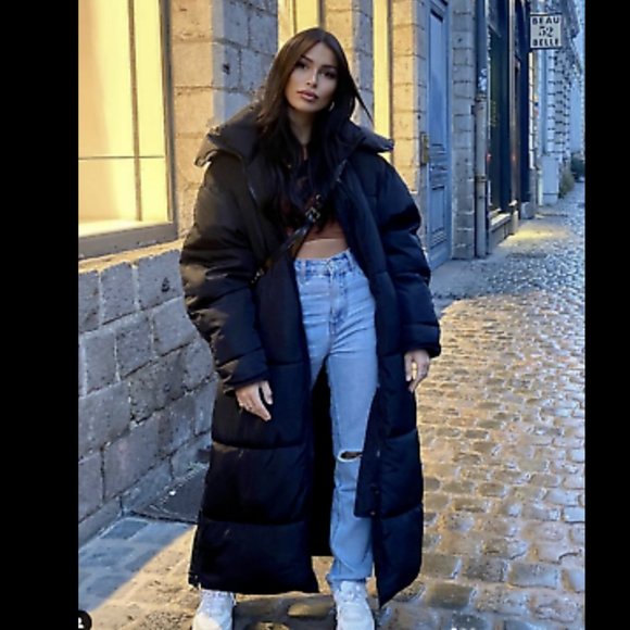 ZARA WOMEN NEW EXTRA-LONG WATER-REPELLENT PUFFER COAT BLACK 4391/700 BLOGGERS - Picture 2 of 15